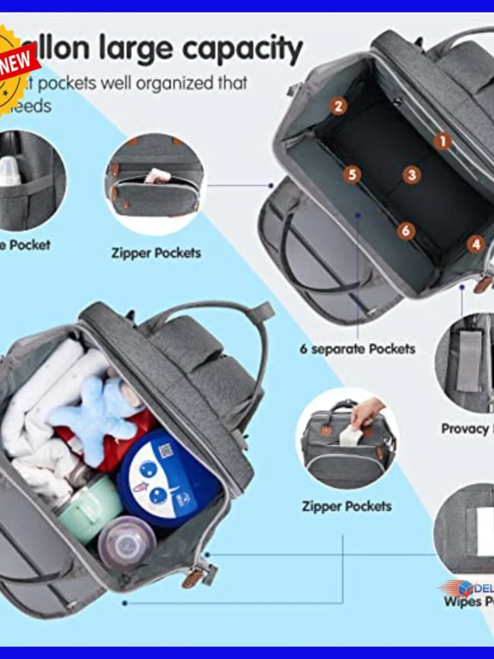 Large Capacity Waterproof Diaper Backpack with Changing Pad & USB Port